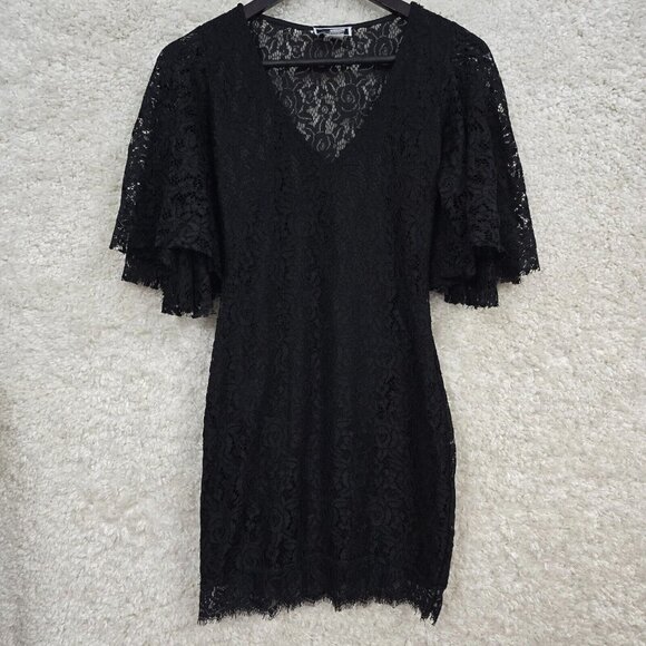 Whimsigoth Lace Mini Dress Black Flare Sleeve Fairycore Goth Womens Small - Picture 1 of 16